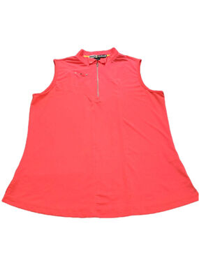Jamie Sadock Golf Top Womens Large Neon Coral Sleeveless Zip Performance Stretch